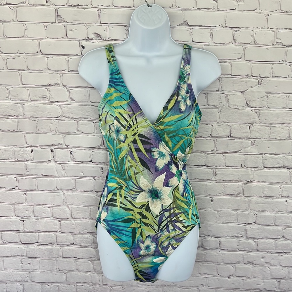 Vintage Liz Claiborne floral vacay one piece bathing suit size 12
